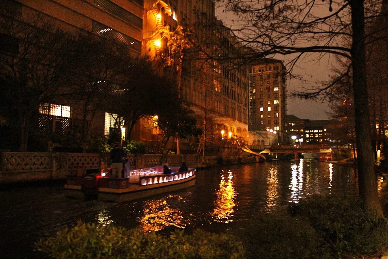The San Antonio River Walk after dark