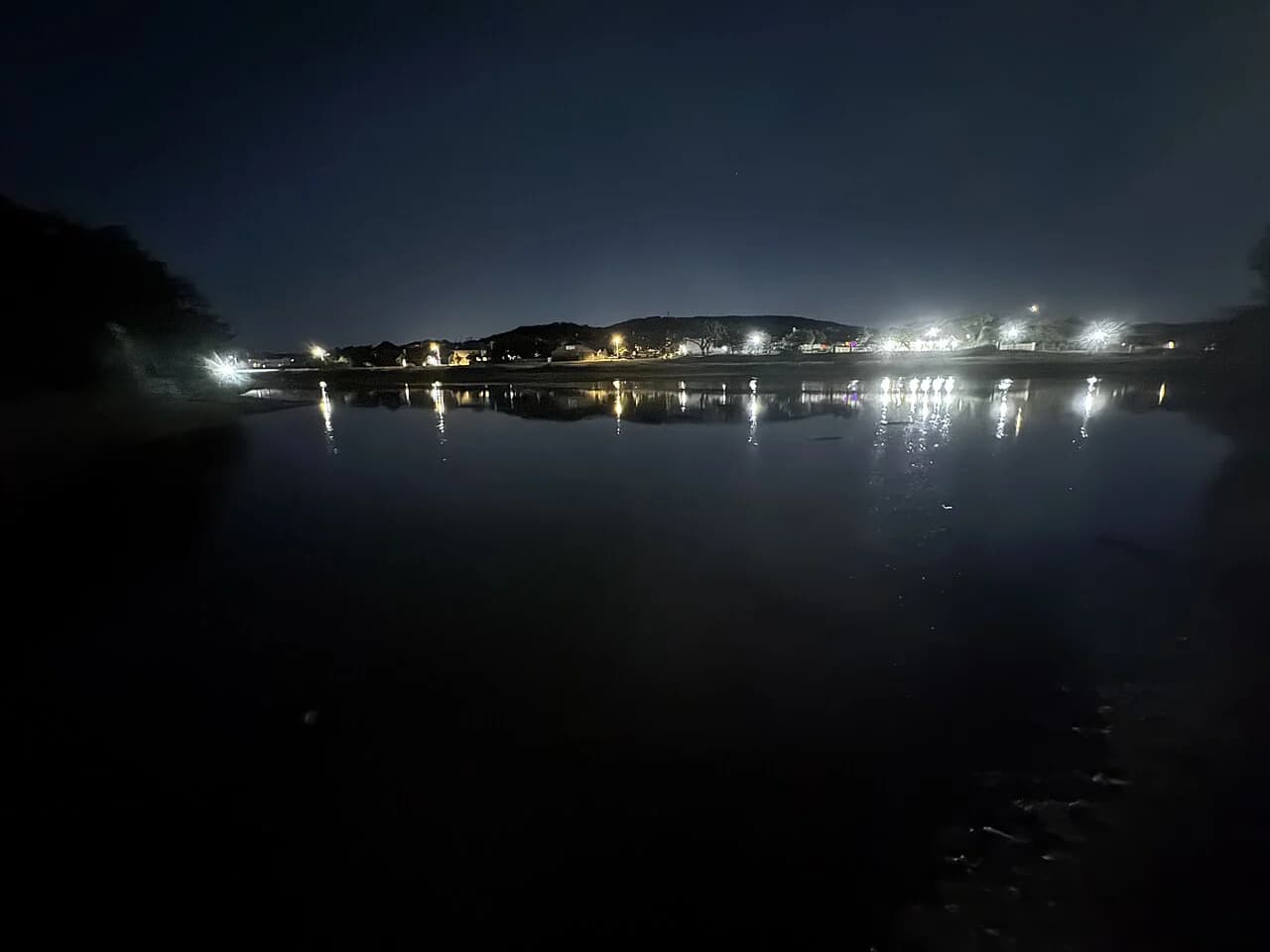 Timberwood Park lake after dark