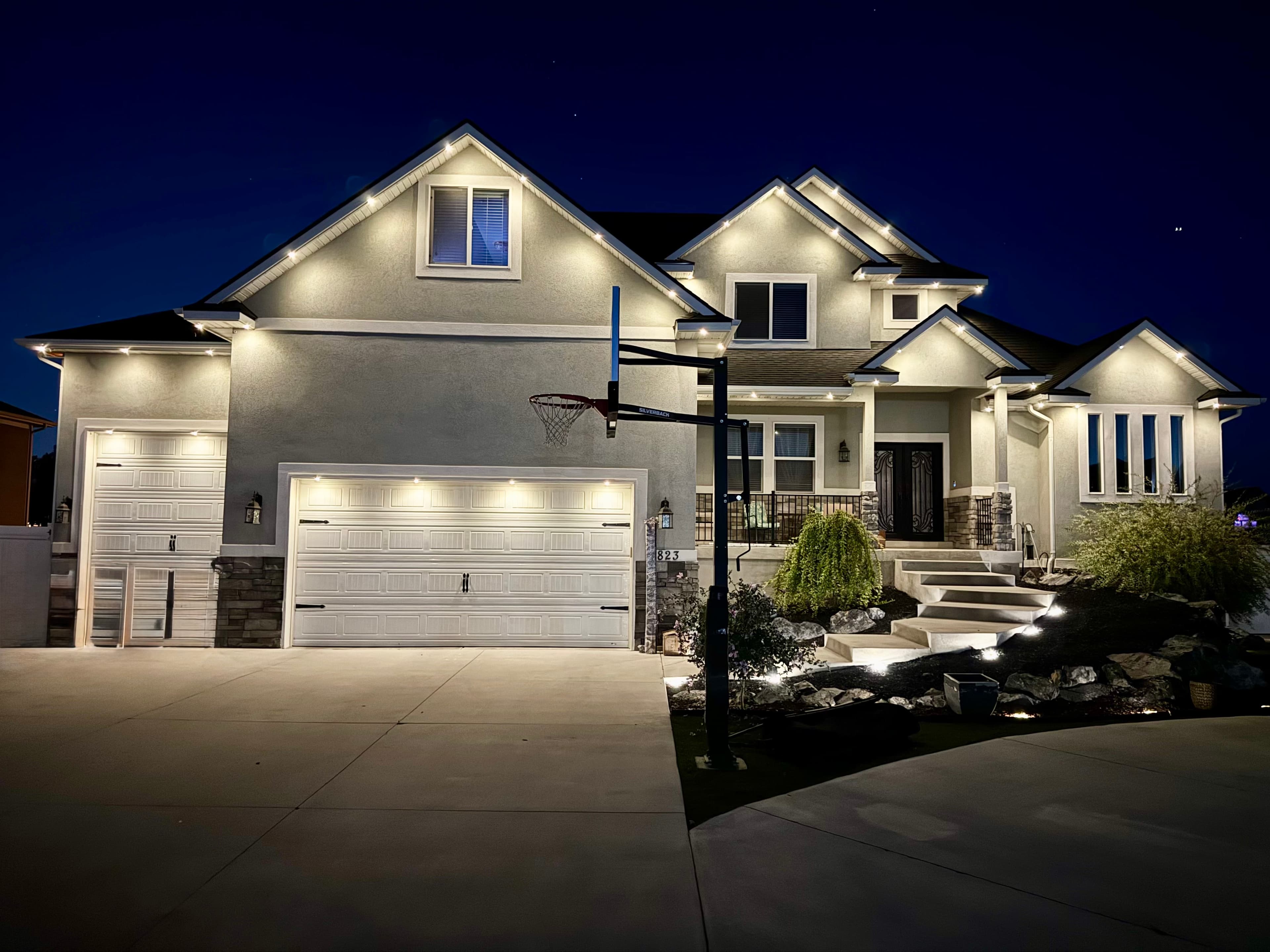 Smart outdoor LED lighting controlled by app, a TruLight network installation